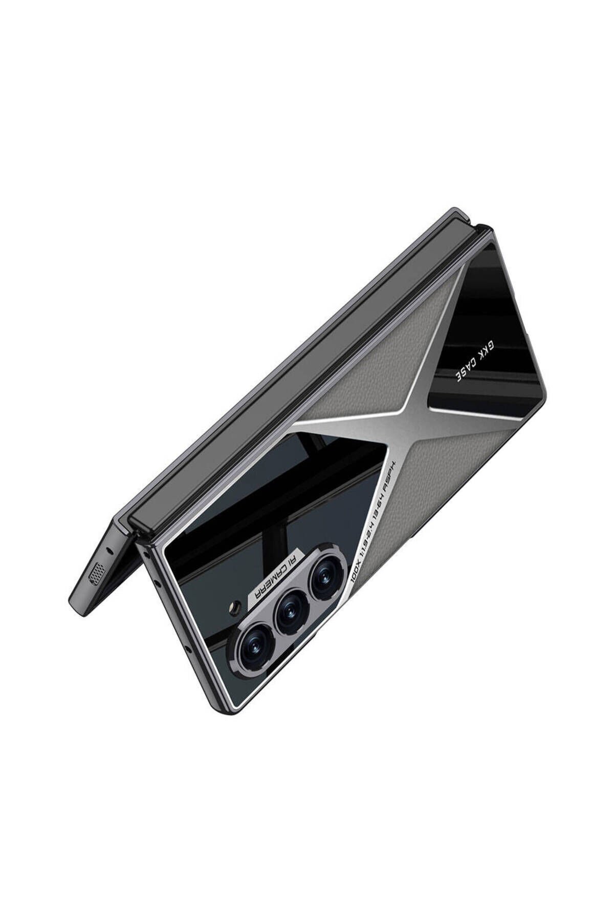 Galaxy Z Fold 6 Kılıf Ultra İnce Kamera Korumalı PC + Deri Arka Yüzey BSAY X-Pro Kapak-Siyah Siyah