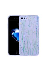 iPhone 8 Plus Kılıf Simli Desenli Kamera Korumalı Parlak BSAY Popy Kapak - Kalp Kalp