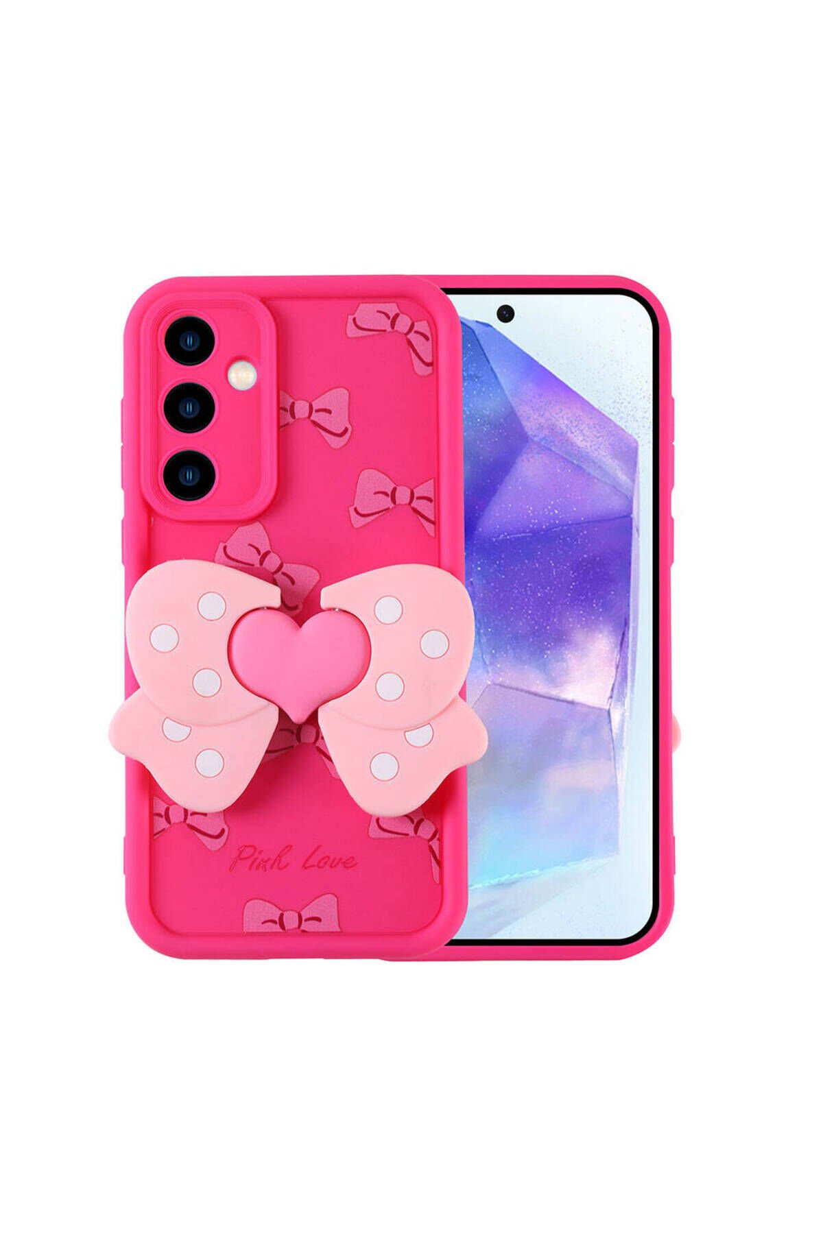 Galaxy A35 Kılıf Kamera Korumalı Figür Tasarımlı BSAY Kapya Kapak - Pembe Koyu Pembe Koyu