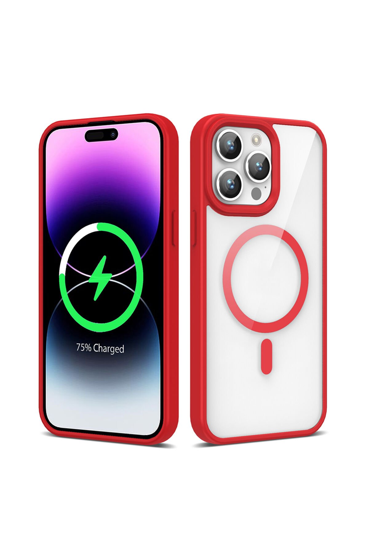 iPhone 14 Pro Kılıf Magsafe Wireless Şarj Özellikli Silikon BSAY Ege Kapak - Kırmızı Kırmızı