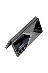 Galaxy Z Fold 6 Kılıf Ultra İnce Kamera Korumalı PC + Deri Arka Yüzey BSAY X-Pro Kapak-Siyah Titanyum-Gri