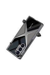 Galaxy Z Fold 6 Kılıf Ultra İnce Kamera Korumalı PC + Deri Arka Yüzey BSAY X-Pro Kapak-Siyah Titanyum-Gri