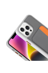 iPhone 16 Pro Kılıf Kartlıklı Zore X-Kart Silikon Kapak - Lacivert Turuncu