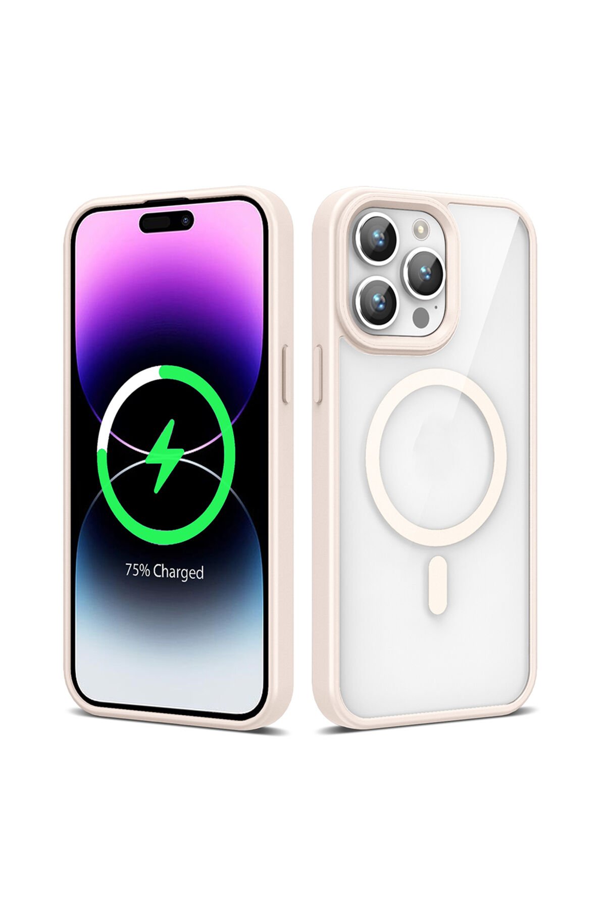 iPhone 14 Pro Max Kılıf Magsafe Wireless Şarj Özellikli Silikon BSAY Ege Kapak - Pembe Pembe