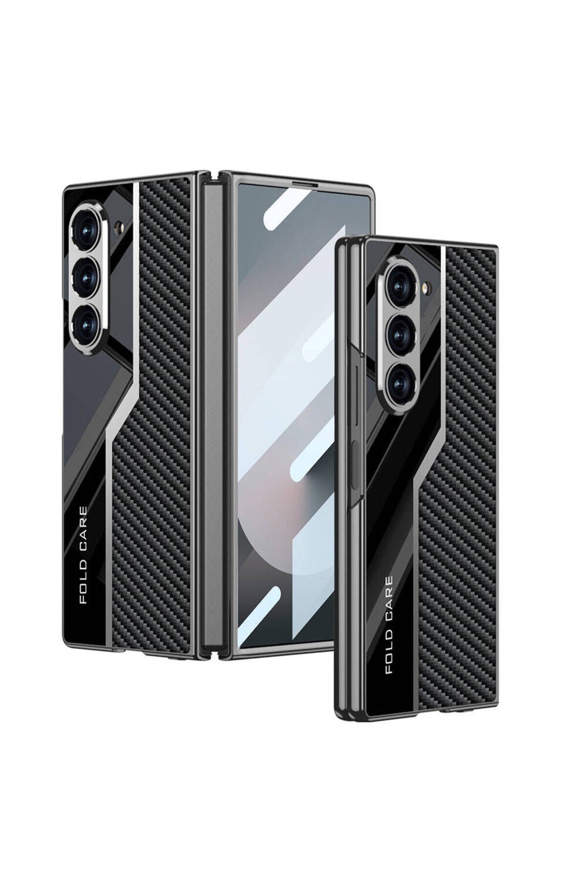 Galaxy Z Fold 6 Kılıf Ultra İnce Kamera Korumalı PC + Karbon Fiber Tasarımlı Arka Yüzey BSAY Kıpta P Siyah