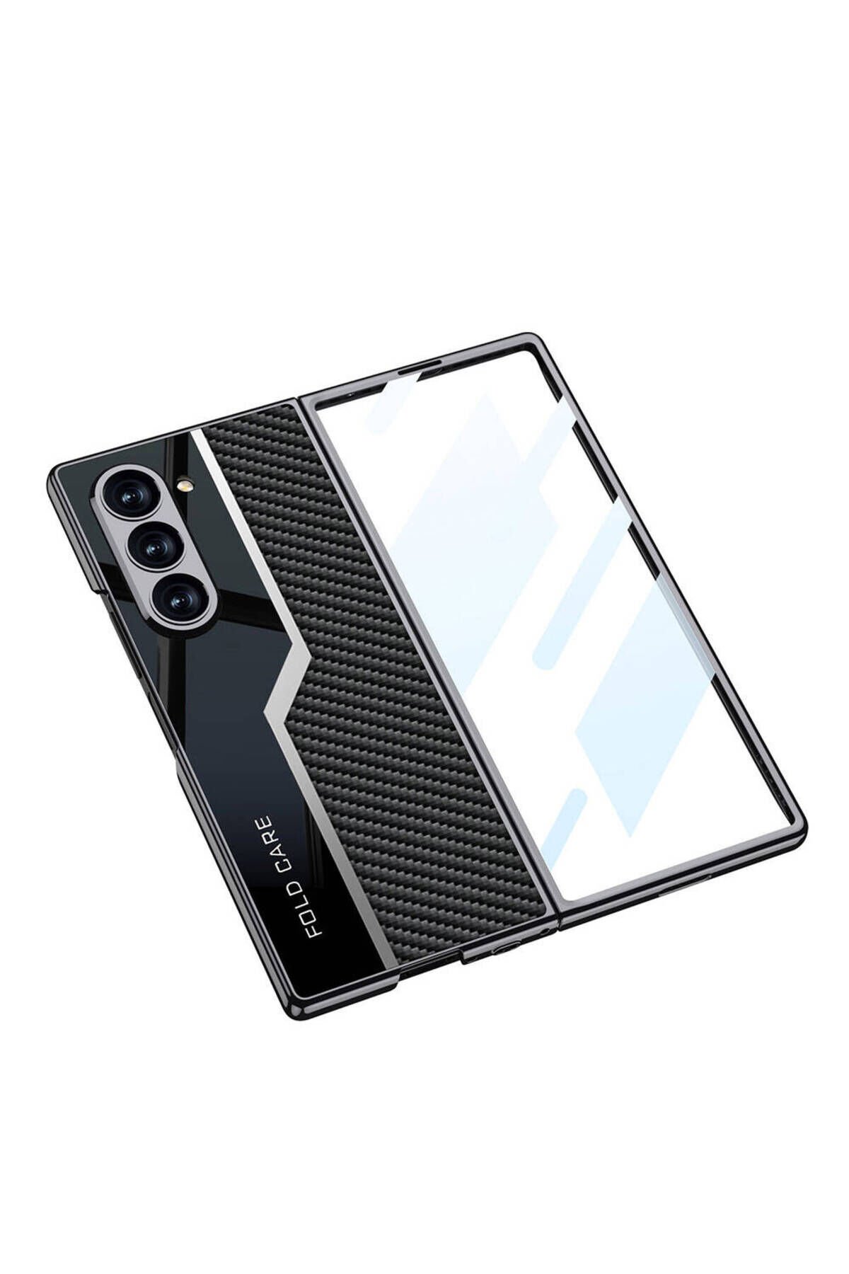Galaxy Z Fold 6 Kılıf Ultra İnce Kamera Korumalı PC + Karbon Fiber Tasarımlı Arka Yüzey BSAY Kıpta P Siyah