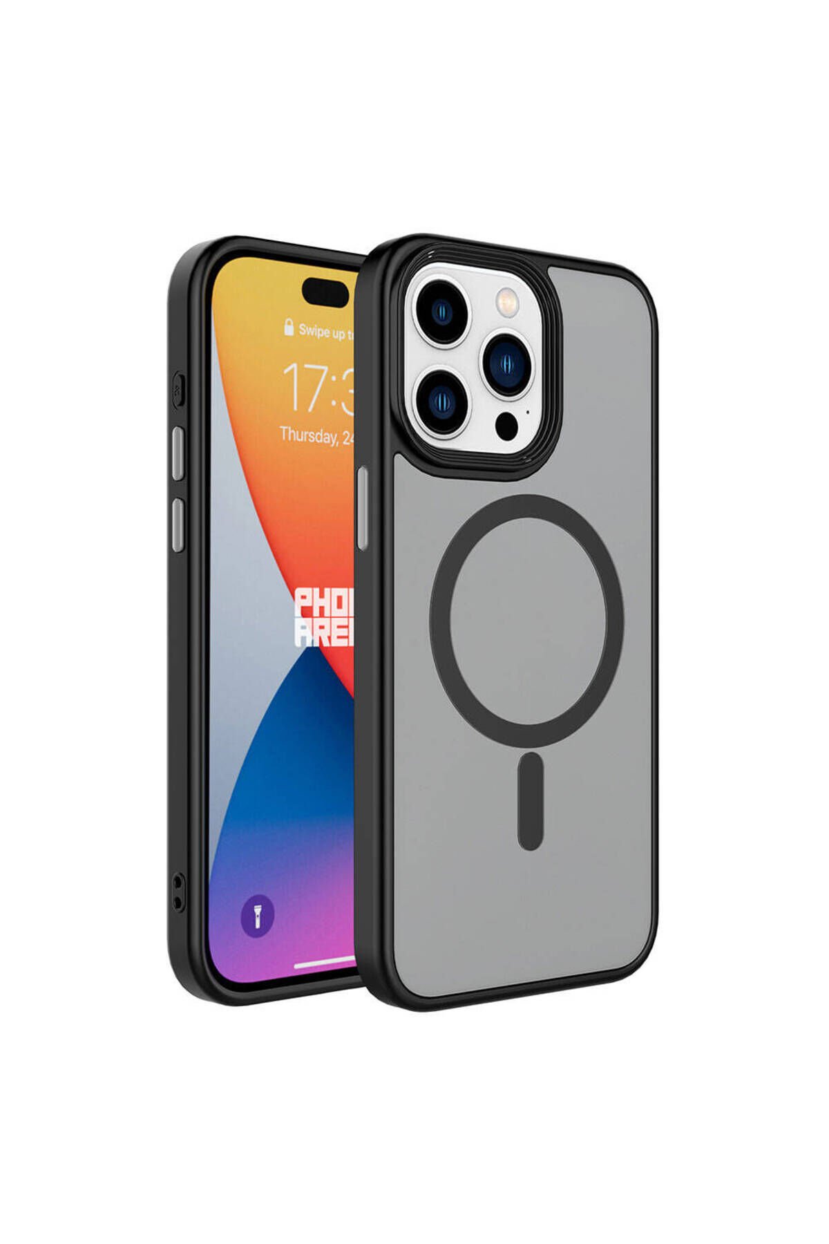 iPhone 15 Pro Max Uyumlu Mat Arka Yüzey Wireless Şarj Özellikli BSAY Flet Magsafe Kılıf-Derin Siyah