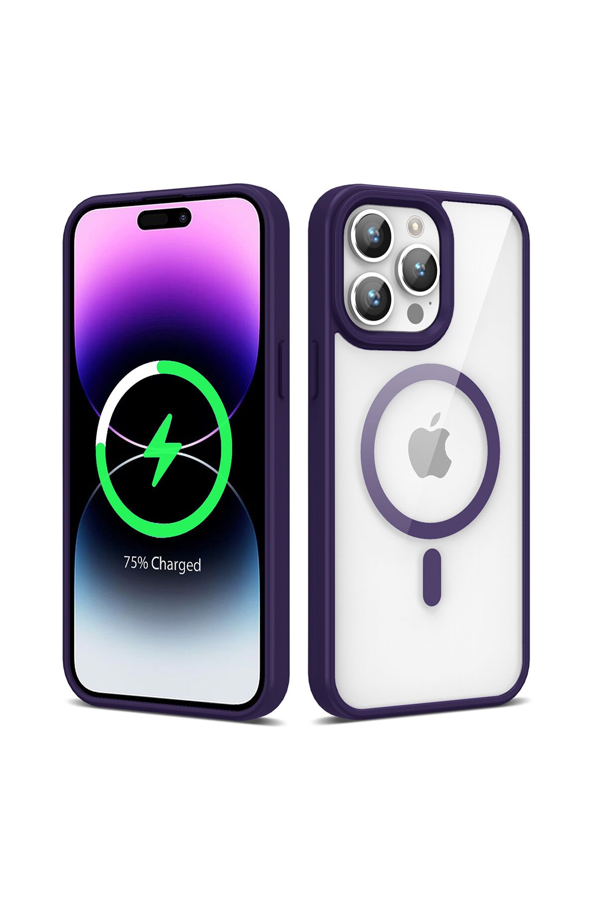 iPhone 14 Pro Max Kılıf Magsafe Wireless Şarj Özellikli Silikon BSAY Ege Kapak - Pembe Açık Mavi