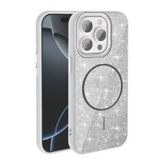 iPhone 15 Pro Max Kılıf M-safe Şarj Özellikli Parlayan Simli Zore Okso Kılıf