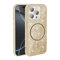 iPhone 15 Pro Max Kılıf M-safe Şarj Özellikli Parlayan Simli Zore Okso Kılıf Siyah