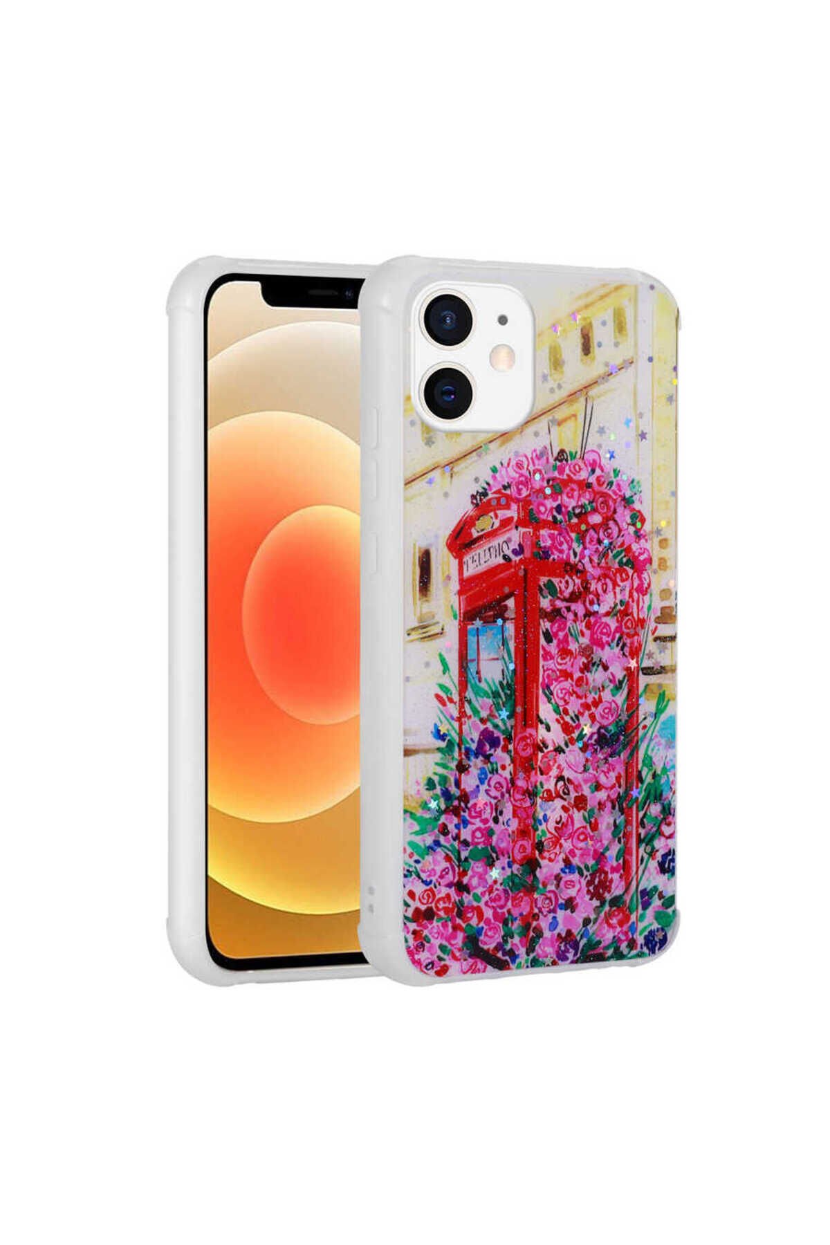 iPhone 11 Kılıf Simli Desenli Kamera Korumalı Parlak BSAY Popy Kapak - Kulübe Kalp