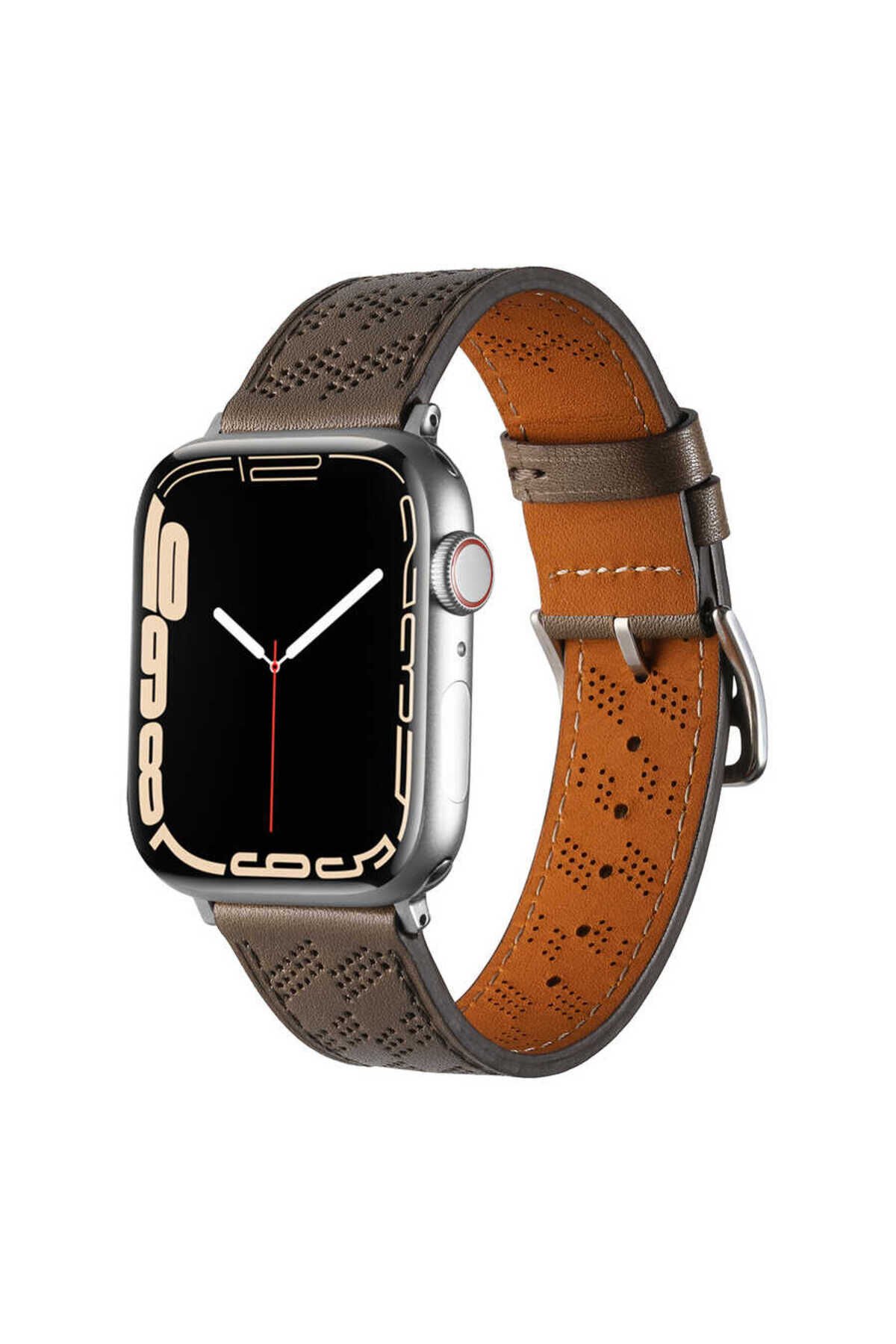 Watch 38mm Uyumlu KRD-76 PU Deri Kordon Strap Kayış BSAY- Koyu Yeşil Gri