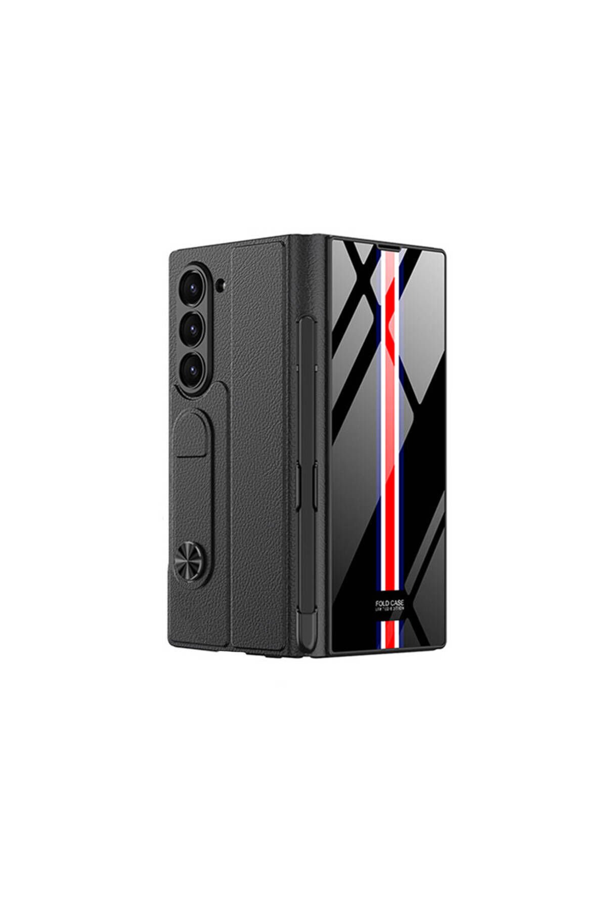 Galaxy Z Fold 6 Kılıf Kamera Korumalı Kartlıklı Kalem Bölmeli BSAY Kıpta Çizgili Droga Kılıf-Yeşil Yeşil Kırmızı