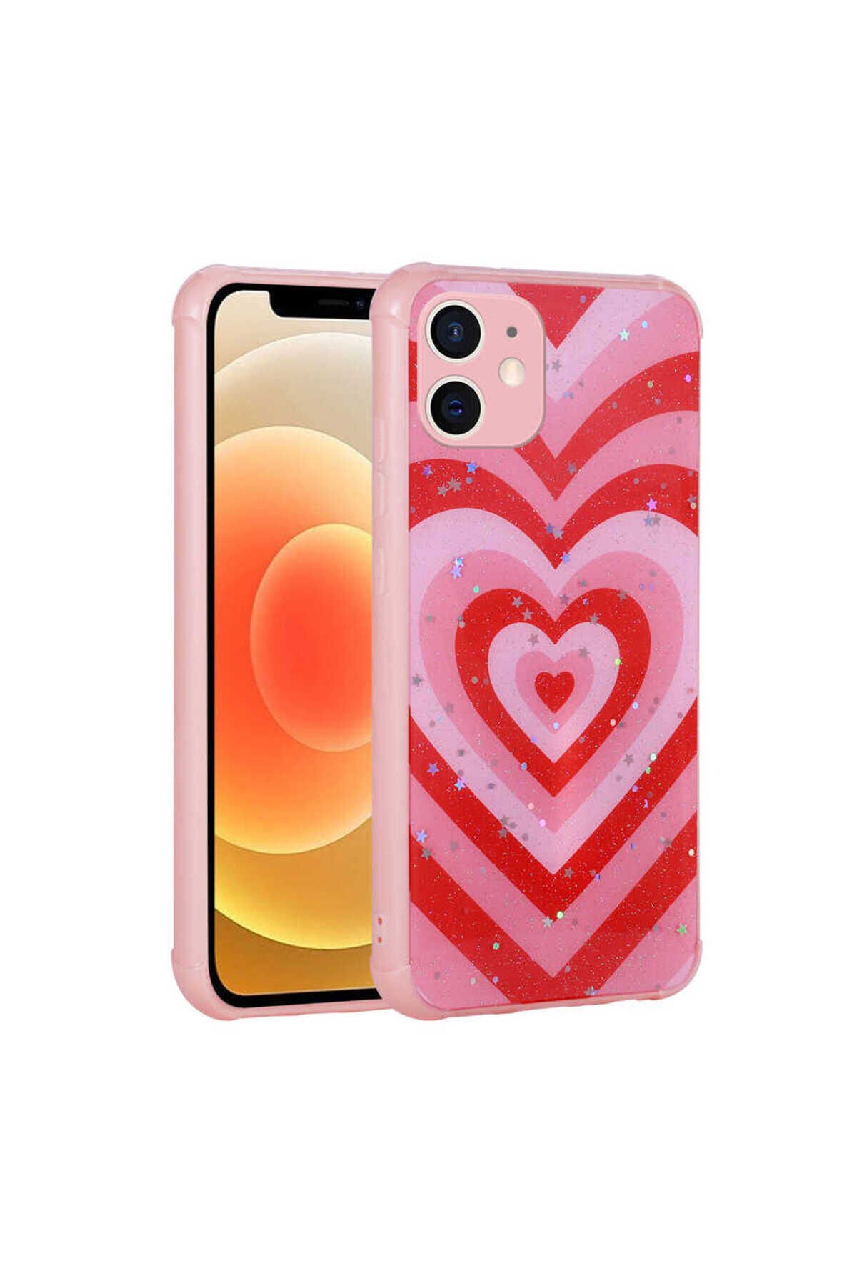 iPhone 11 Kılıf Simli Desenli Kamera Korumalı Parlak BSAY Popy Kapak - Kulübe Kalp