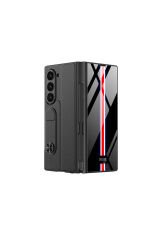 Galaxy Z Fold 6 Kılıf Kamera Korumalı Kartlıklı Kalem Bölmeli BSAY Kıpta Çizgili Droga Kılıf-Yeşil Siyah