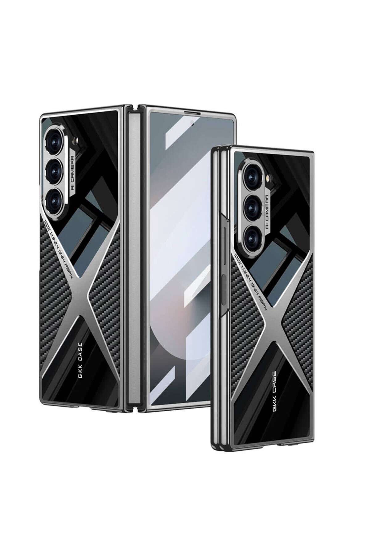 Galaxy Z Fold 6 Kılıf Ultra İnce Kamera Korumalı PC + Karbon Arka Yüzey BSAY X-Pro Kapak-Siyah Siyah