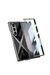 Galaxy Z Fold 6 Kılıf Ultra İnce Kamera Korumalı PC + Karbon Arka Yüzey BSAY X-Pro Kapak-Siyah Siyah