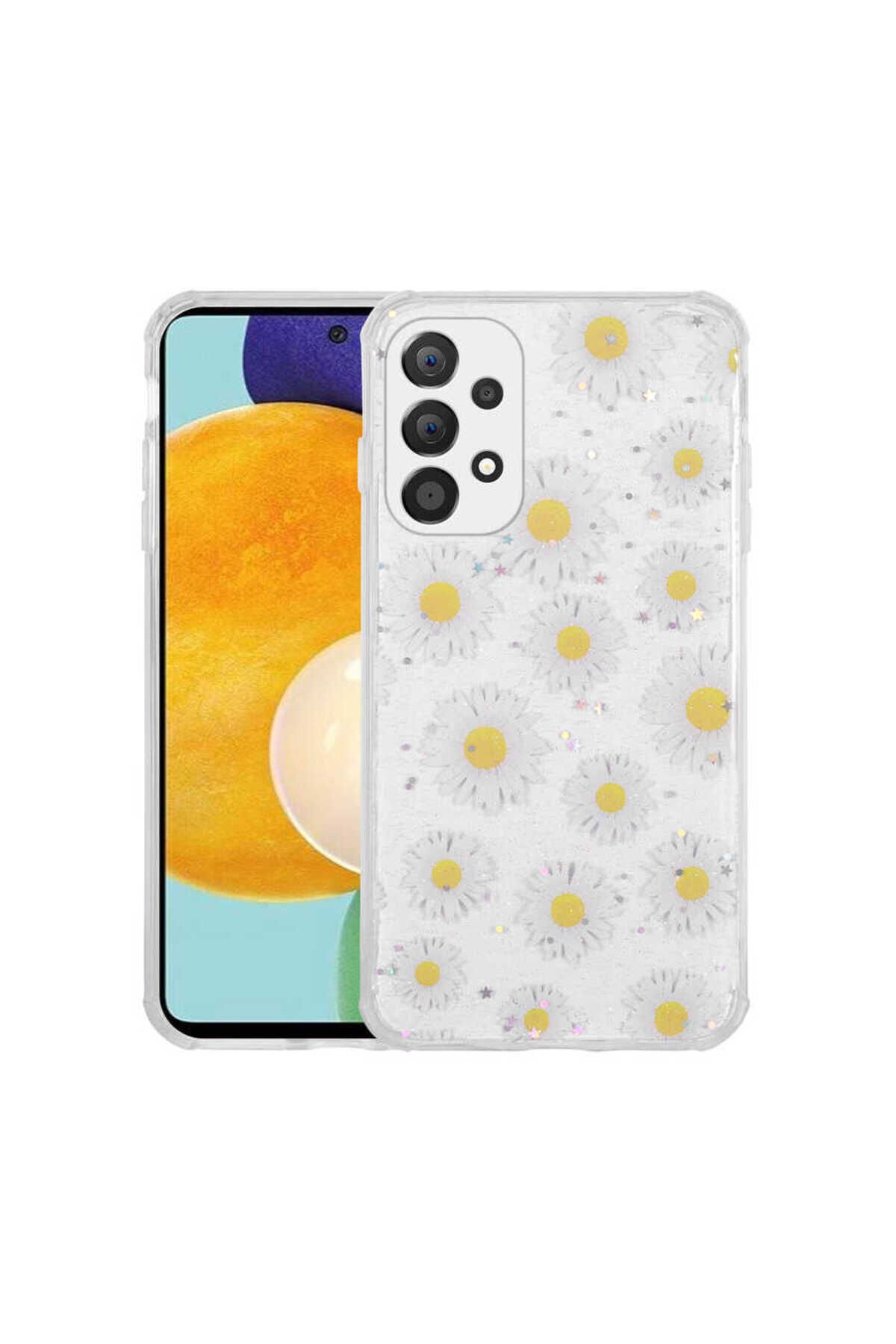 Galaxy A23 Kılıf Simli Desenli Kamera Korumalı Parlak GZST Popy Kapak - Çiçek Papatya