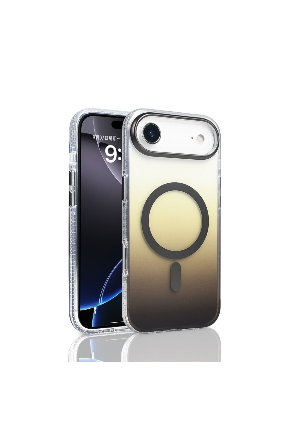 iPhone 17 Air Kılıf M-safe Şarj Özellikli Transparan Renk Geçişli BSAY Toros Kapak - Gri