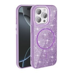 Phone 15 Pro Kılıf M-safe Şarj Özellikli Parlayan Simli Zore Okso Kılıf