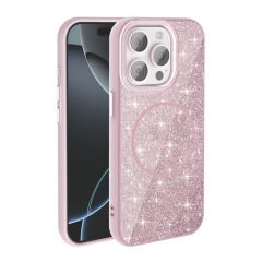 Phone 15 Pro Kılıf M-safe Şarj Özellikli Parlayan Simli Zore Okso Kılıf