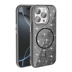 Phone 15 Pro Kılıf M-safe Şarj Özellikli Parlayan Simli Zore Okso Kılıf