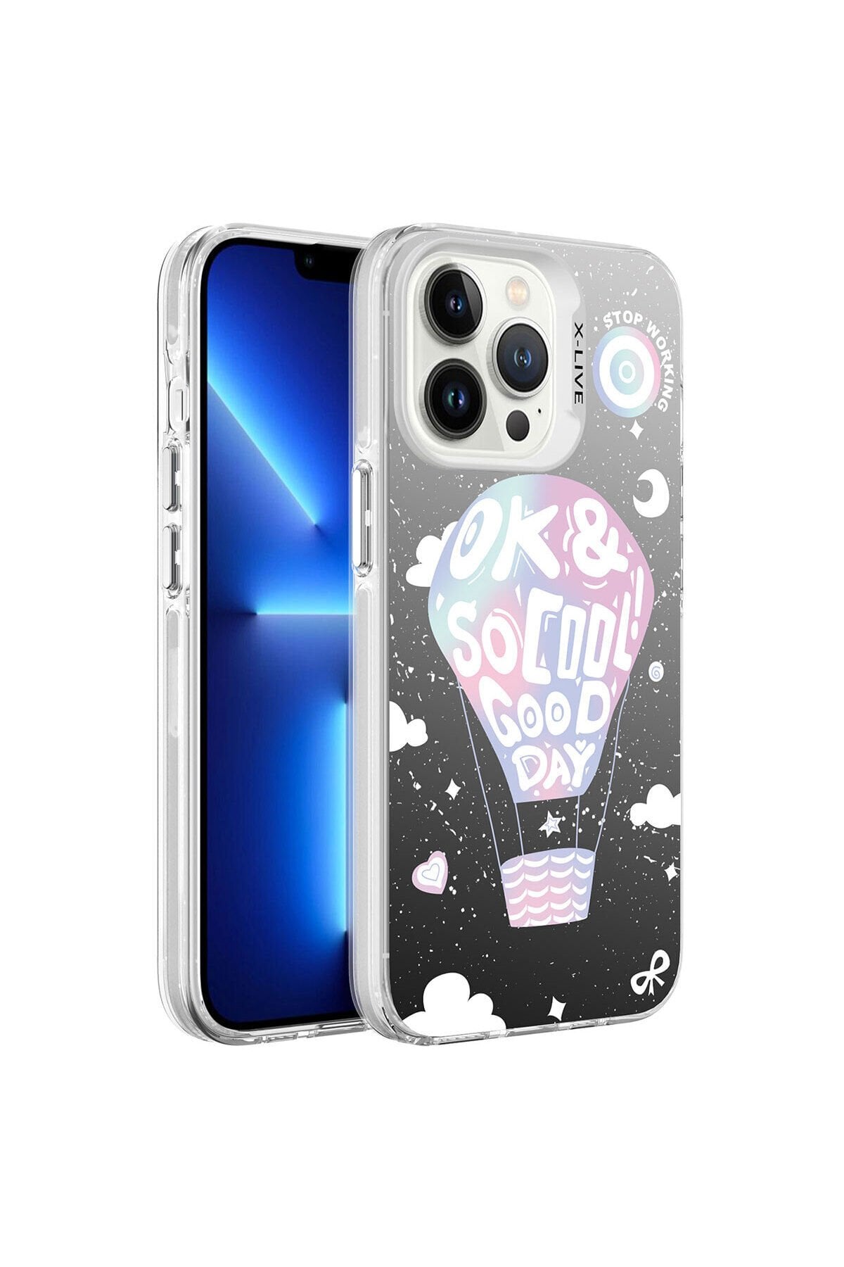 iPhone 13 Pro Uyumlu Desenli Silver Sert Kılıf-Balon Balon