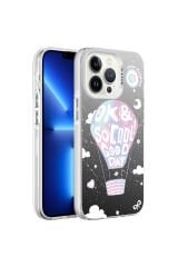 iPhone 13 Pro Uyumlu Desenli Silver Sert Kılıf-Balon Balon