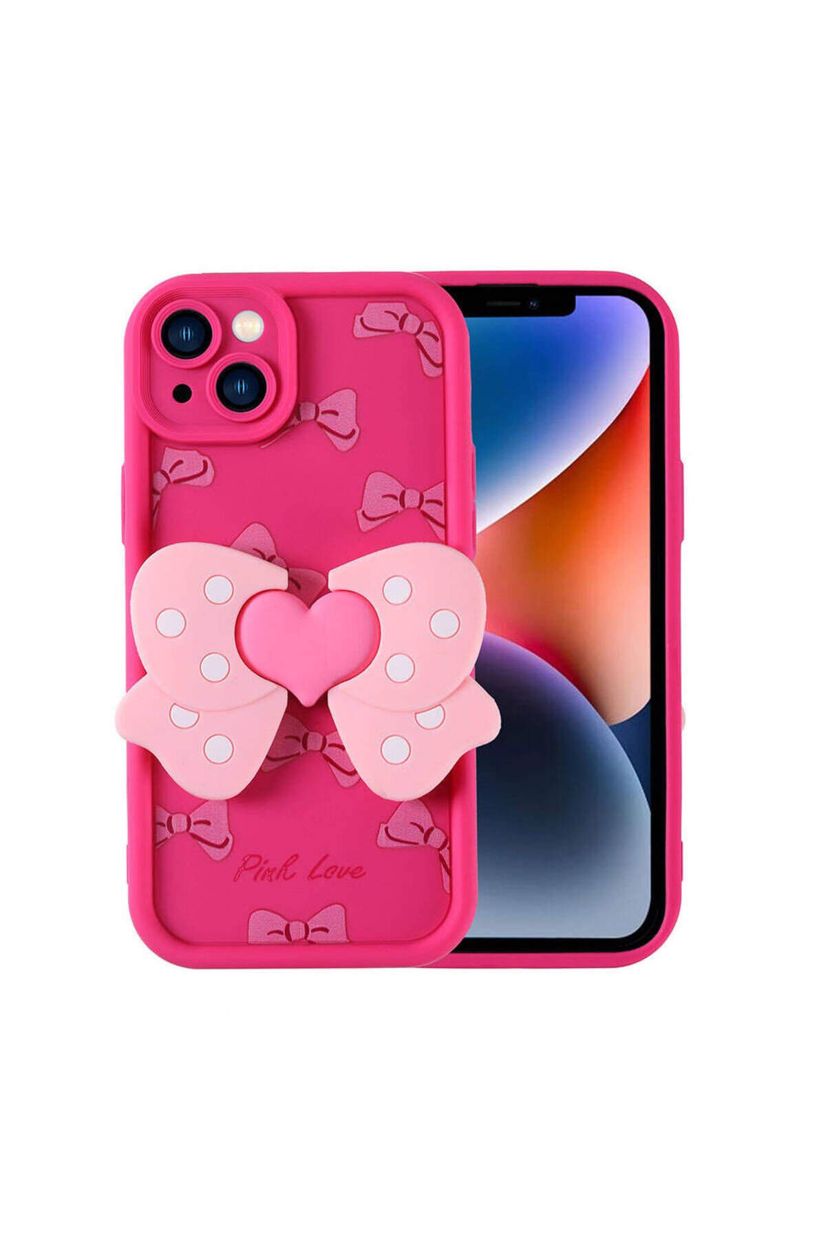 iPhone 14 Kılıf Kamera Korumalı Figür Tasarımlı MRSA Kapya Kapak - Koyu Kahve Pembe Koyu