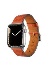 Watch 42mm Uyumlu KRD-76 PU Deri Kordon Strap Kayış BSAY- Gri Turuncu