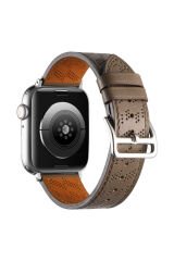 Watch 42mm Uyumlu KRD-76 PU Deri Kordon Strap Kayış BSAY- Gri Turuncu