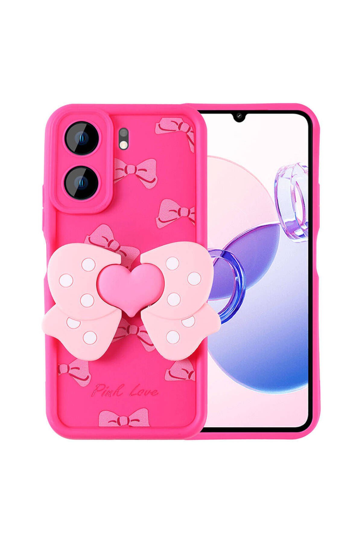 Poco C65 Kılıf Kamera Korumalı Figür Tasarımlı ASMA Kapya Kapak - Pembe Koyu Pembe Koyu