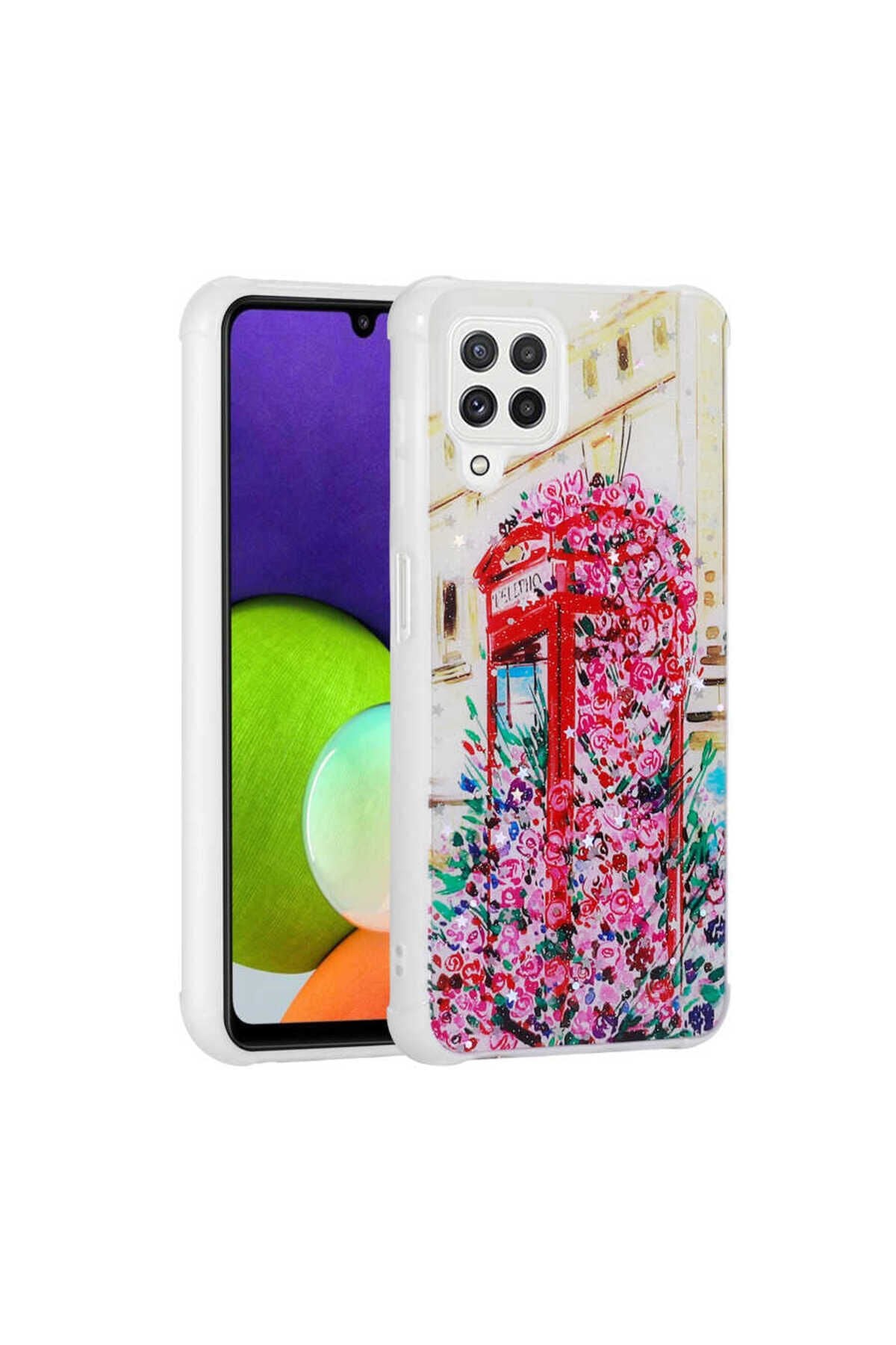 Galaxy A22 4G Kılıf Simli Desenli Kamera Korumalı Parlak SBT Popy Kapak - Kulübe Kulübe