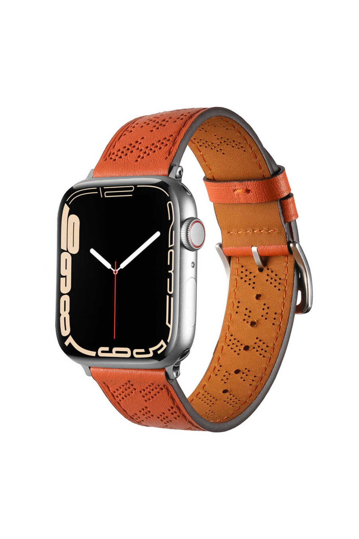 Watch 42mm Uyumlu KRD-76 PU Deri Kordon Strap Kayış BSAY- Gri Kahverengi
