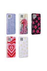 Galaxy M22 Kılıf Simli Desenli Kamera Korumalı Parlak BSAY Popy Kapak - Kulübe Kulübe