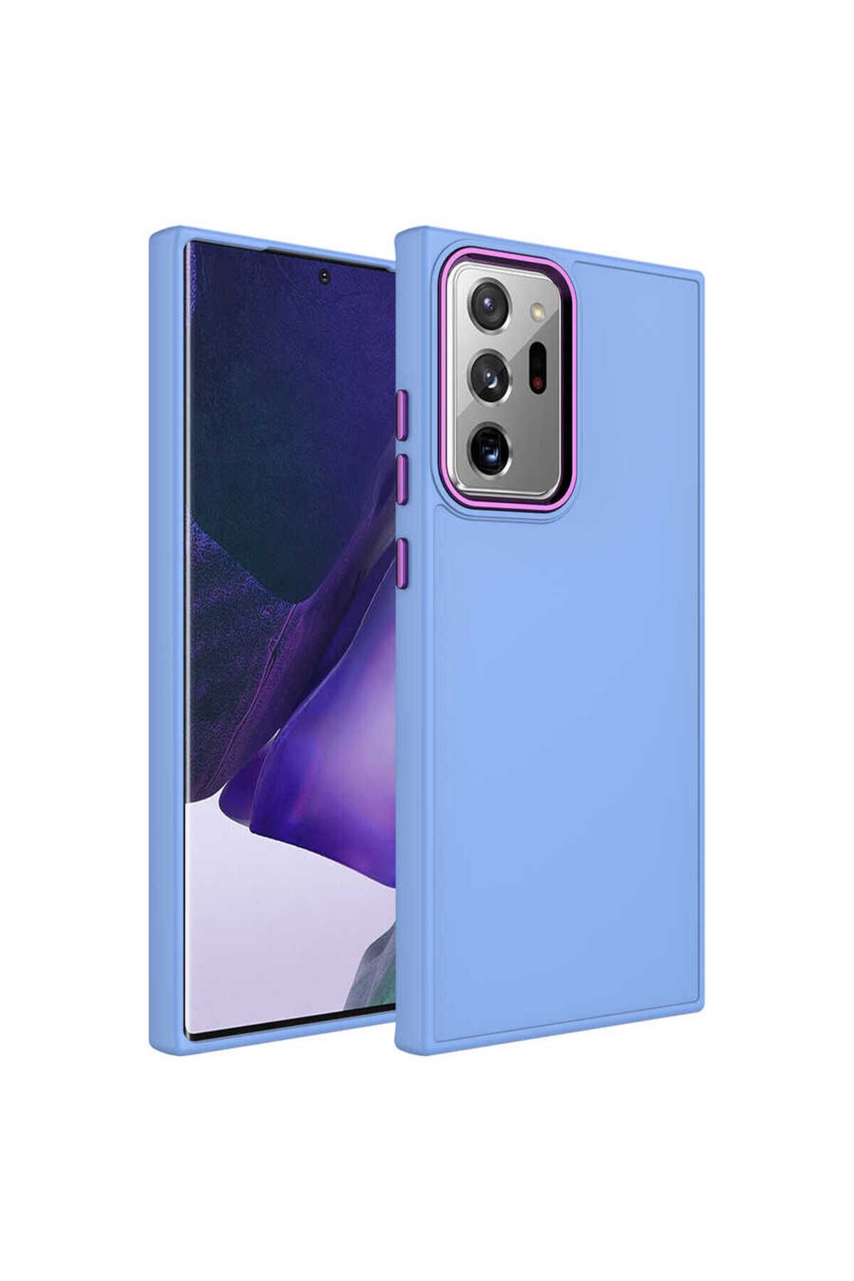 Galaxy Note 20 Ultra Uyumlu Metal Çerçeve ve Buton Tasarımlı Silikon BSAY Luna Kılıf-Lila
