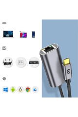 Siyah QG04 Type-C to RJ45 Ethernet Dönüştürücü Kablo 1024Mbps 22cm-BSAY Siyah