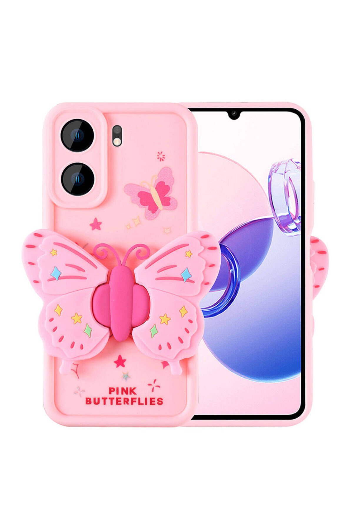 Poco C65 Kılıf Kamera Korumalı Figür Tasarımlı JoieCreatif Kapya Kapak - Pembe Açık Pembe Açık