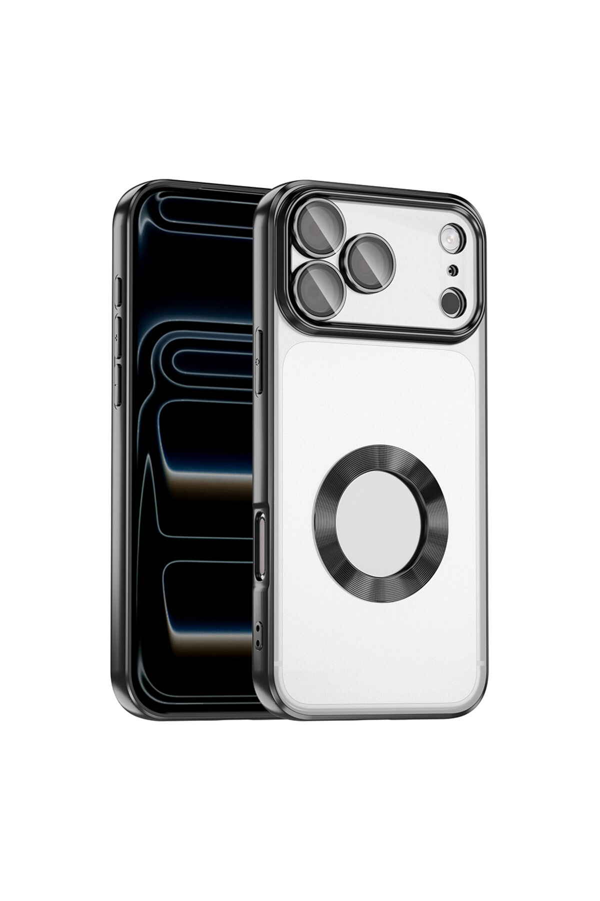 iPhone 17 Pro Kılıf Kamera Korumalı Logo Gösteren Zore Omega Kapak - Turuncu Siyah