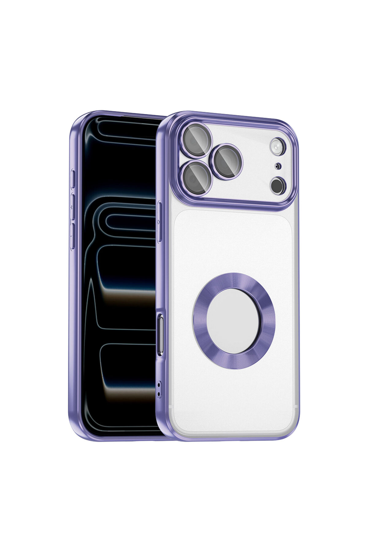 iPhone 17 Pro Kılıf Kamera Korumalı Logo Gösteren Zore Omega Kapak - Turuncu Mavi