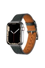 Watch 44mm Uyumlu KRD-76 PU Deri Kordon Strap Kayış BSAY- Gri Lacivert