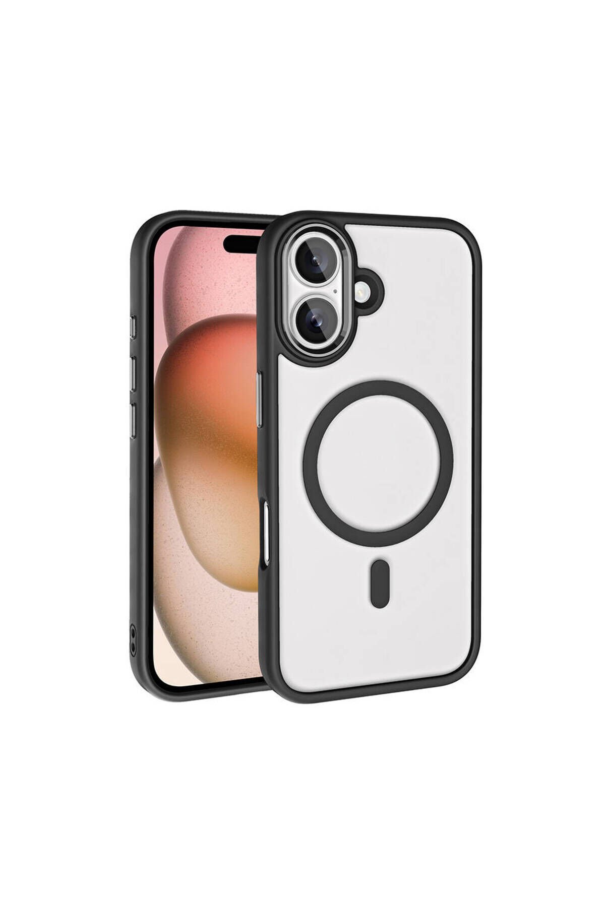 iPhone 16 Plus Kılıf Wireless Şarj Özellikli BSAY Krom Magsafe Silikon Kapak-Sarı Siyah