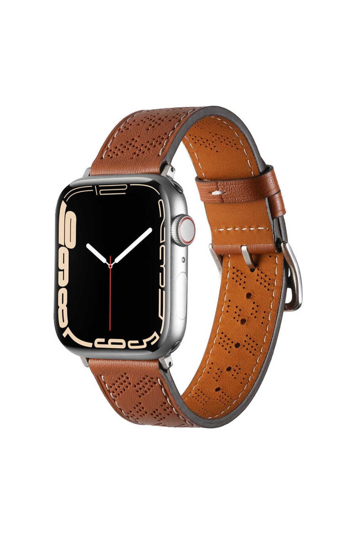 Watch 44mm Uyumlu KRD-76 PU Deri Kordon Strap Kayış BSAY- Gri Kahverengi