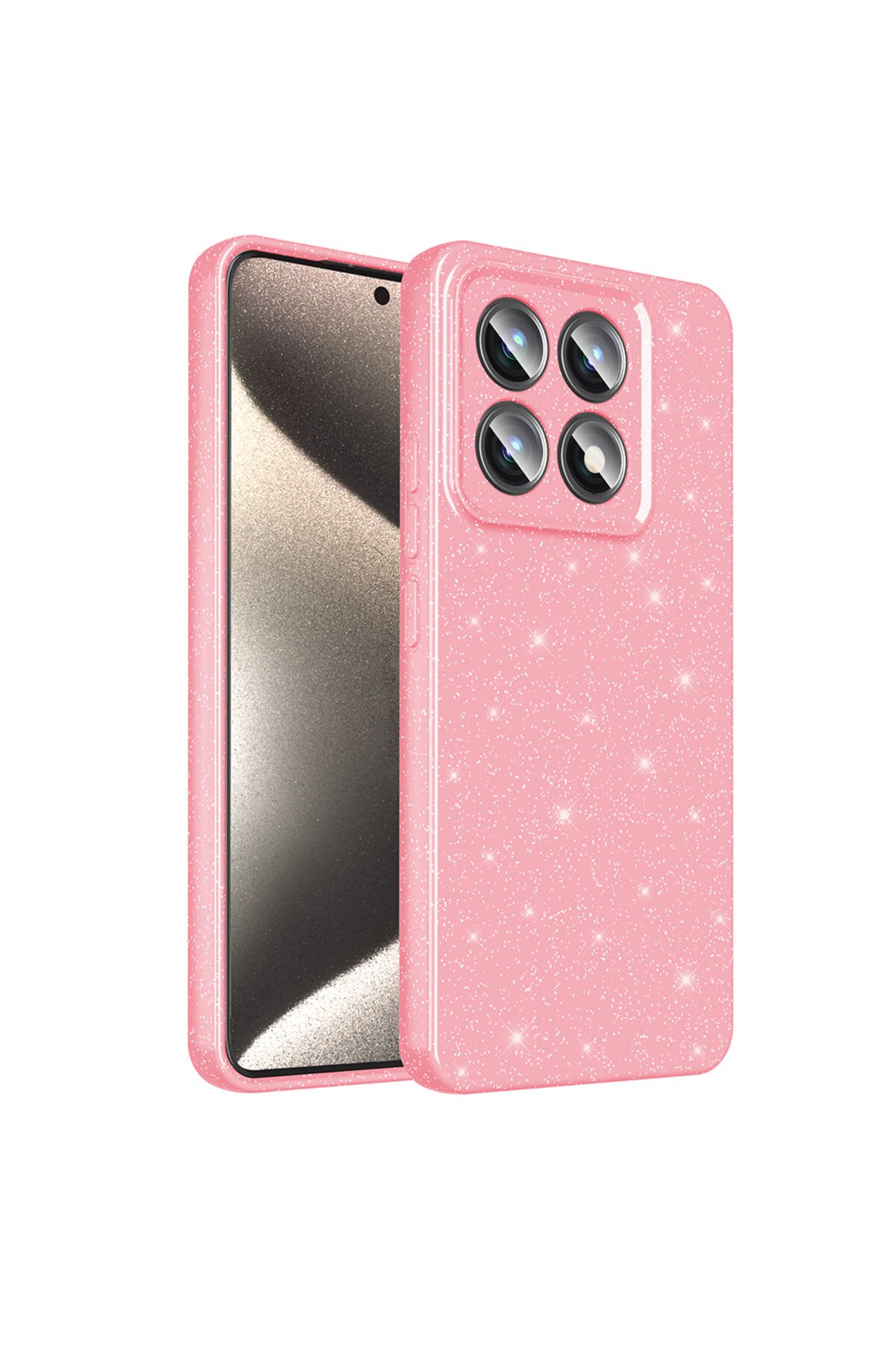 14T Kılıf Kamera Korumalı Simli Lüks GZST Koton Kapak - Açık Pembe Açık Pembe