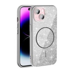 iPhone 15 Kılıf M-safe Şarj Özellikli Parlayan Simli Zore Okso Kılıf