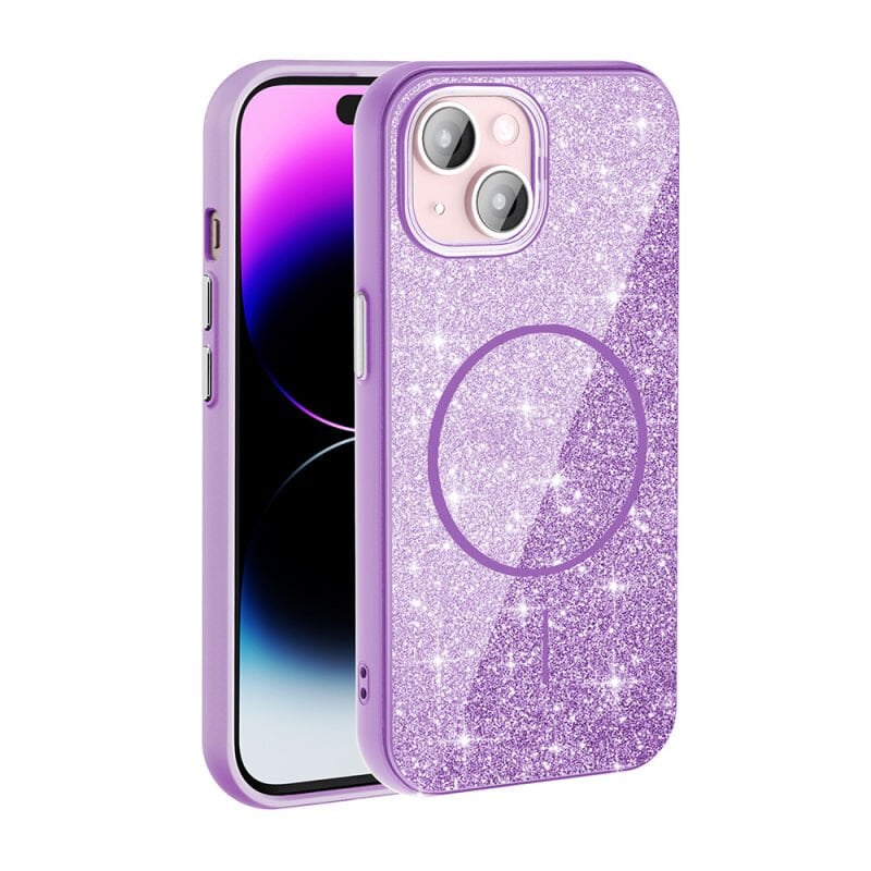 iPhone 15 Kılıf M-safe Şarj Özellikli Parlayan Simli Zore Okso Kılıf