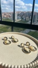 İnci Detaylı Gold Sallantılı Küpe