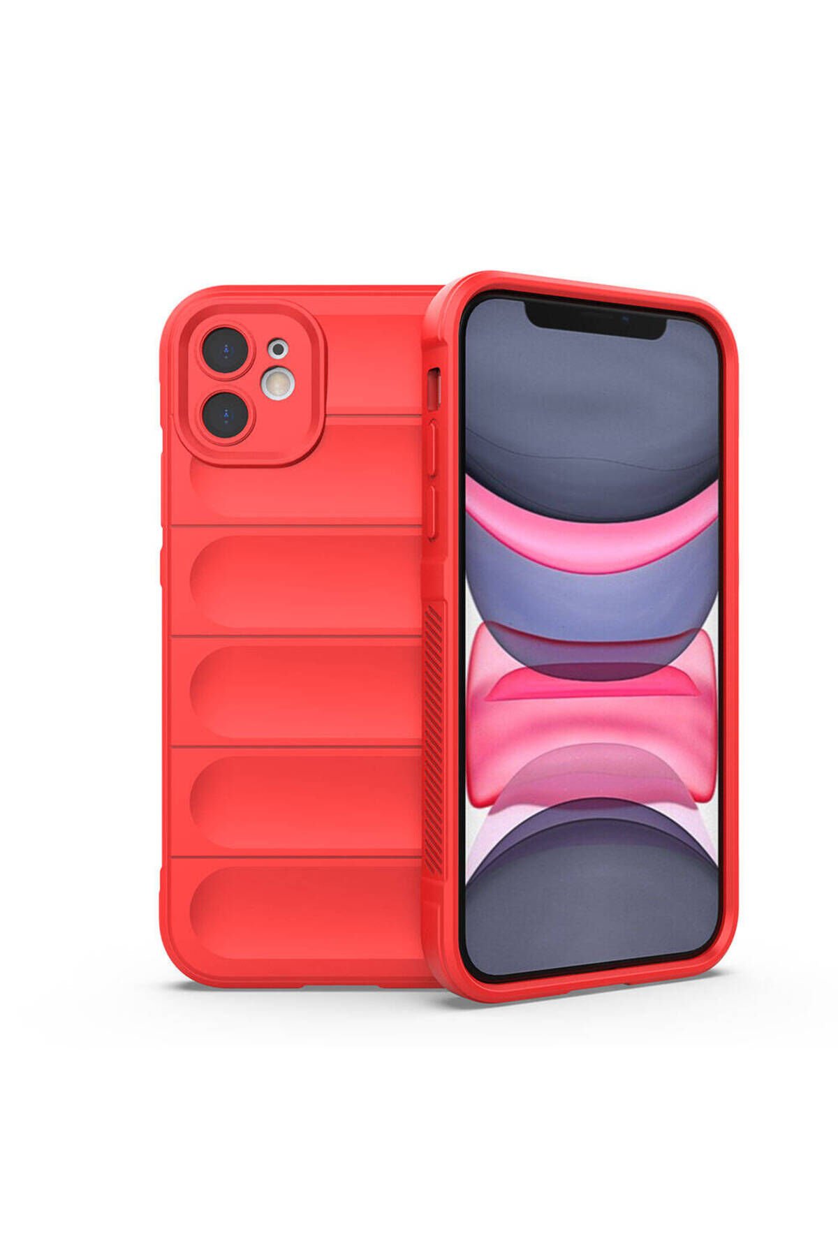 iPhone 11 Kılıf Esnek TPU Oyuklu Arka Yüzey Tasarımlı BSAY Etnik Silikon Kapak - Siyah Kırmızı