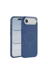 iPhone 17 Air Kılıf M-Safe Şarj Özellikli Metal Kamera Çerçeveli ASMA Edi Silikon Kapak - Lacivert