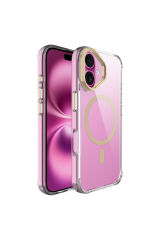 iPhone 17 Kılıf M-safe Şarj Özellikli Airbagli Kamera Standlı Zore Azor Kapak - Lacivert Altın